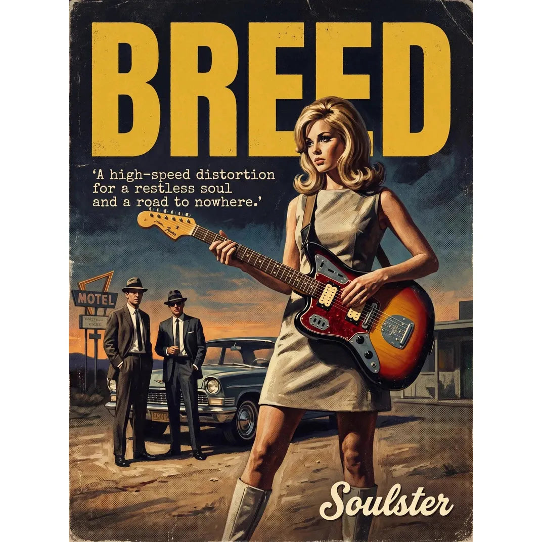 Soulster cinematic vintage pulp book cover art print illustration styled in a classic 1960s design layout inspired by Breed.