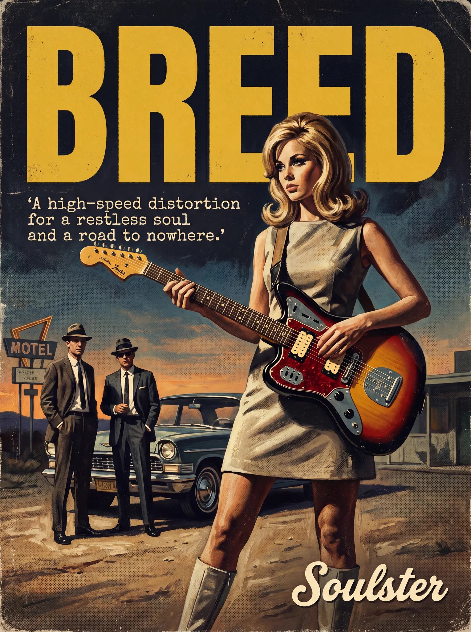 Soulster cinematic vintage pulp book cover art print illustration styled in a classic 1960s design layout inspired by Breed.