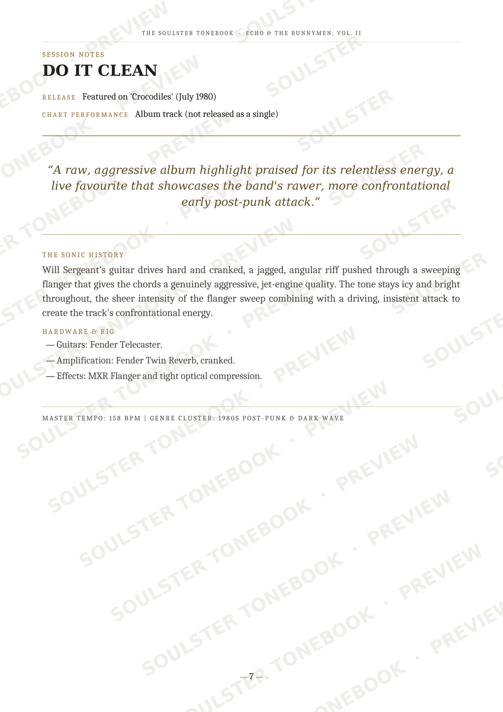 A page from a music book or album liner notes featuring text about Fleetwood Mac's 'Do It Clean', including a quote and track history, with repeated diagonal 'SOULSTORE' watermarks across the page.