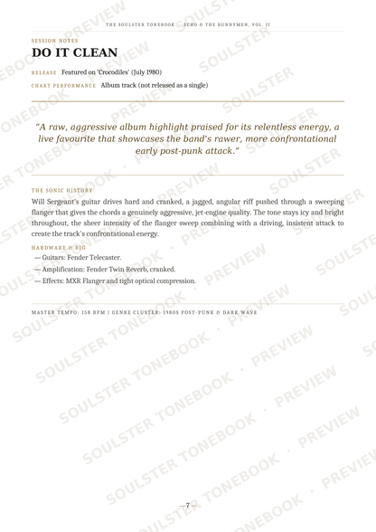 A page from a music book or album liner notes featuring text about Fleetwood Mac's 'Do It Clean', including a quote and track history, with repeated diagonal 'SOULSTORE' watermarks across the page.