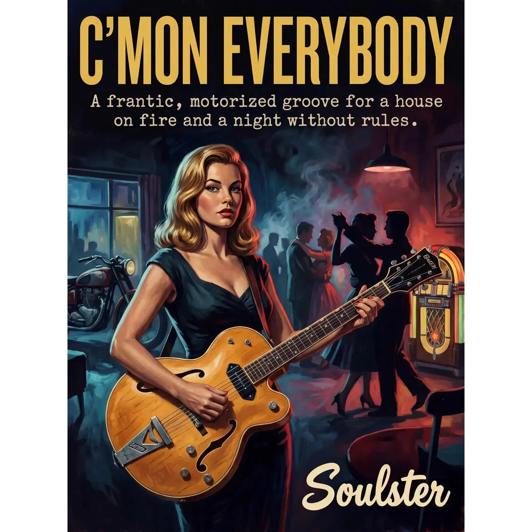 Soulster cinematic vintage pulp book cover art print illustration styled in a classic 1950s theme inspired by C'mon Everybody.