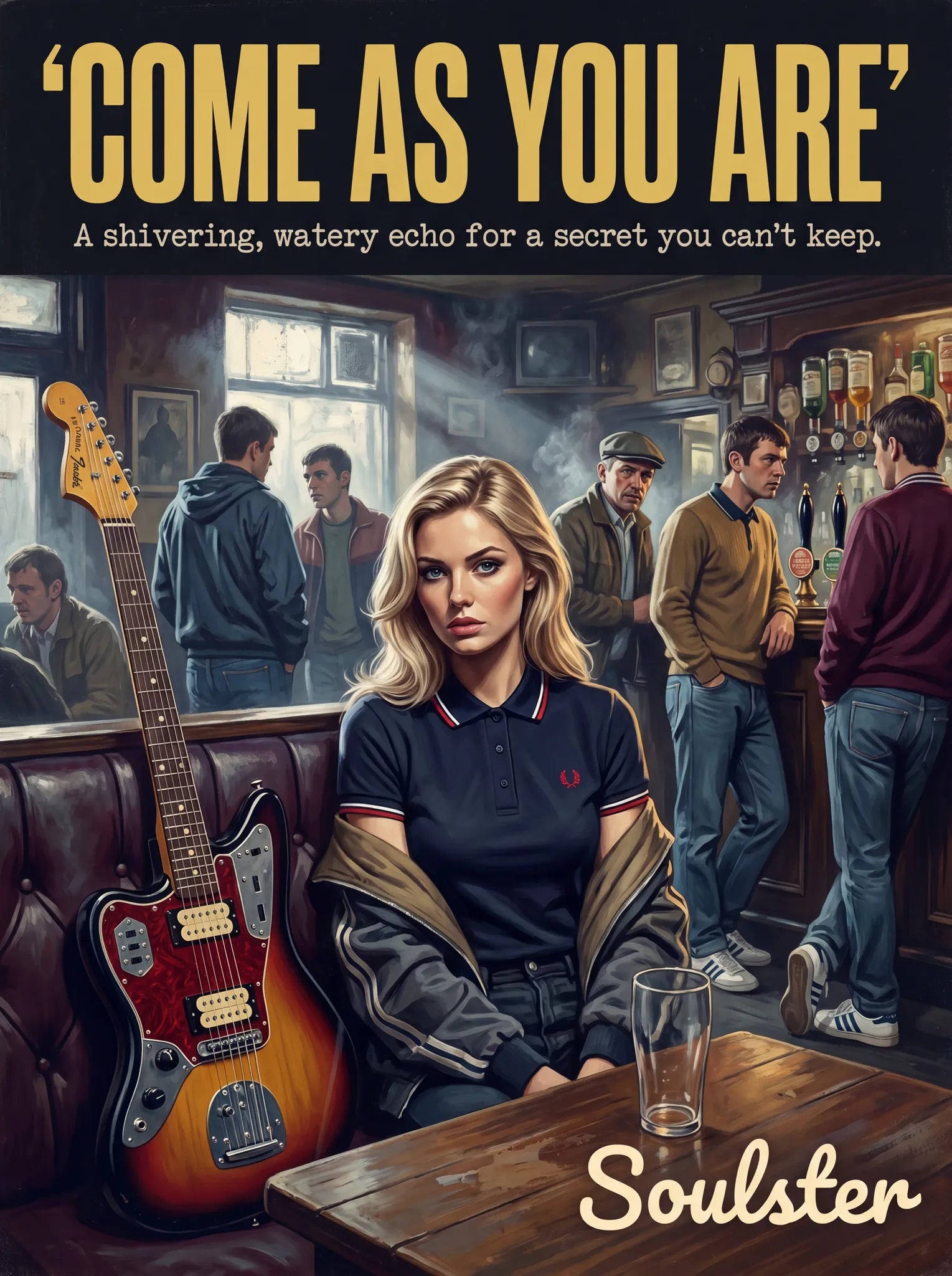Soulster retro pulp thriller book cover style art print illustration inspired by Nirvana - Come As You Are.