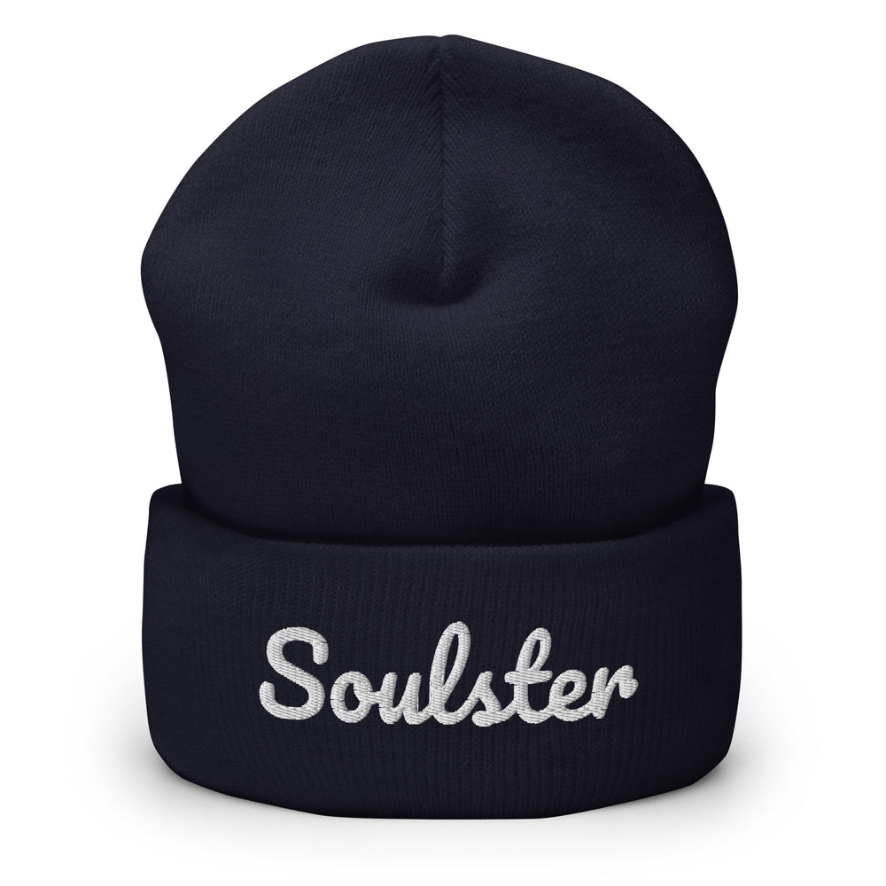 Official Soulster premium beanie featuring vintage alternative music brand graphic styling.