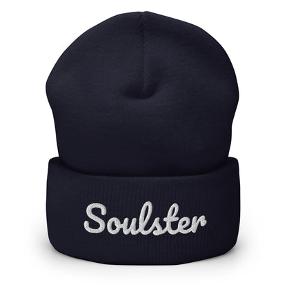 Official Soulster premium beanie featuring vintage alternative music brand graphic styling.