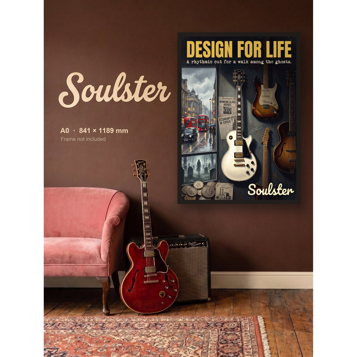 Design For Life - London shown framed on a wall in A0 size. Frame not included.