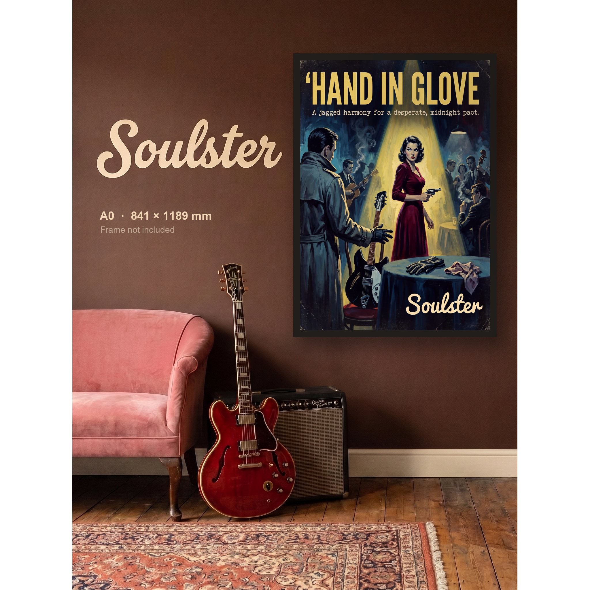 Hand In Glove - 1950s Print shown framed on a wall in A0 size. Frame not included.
