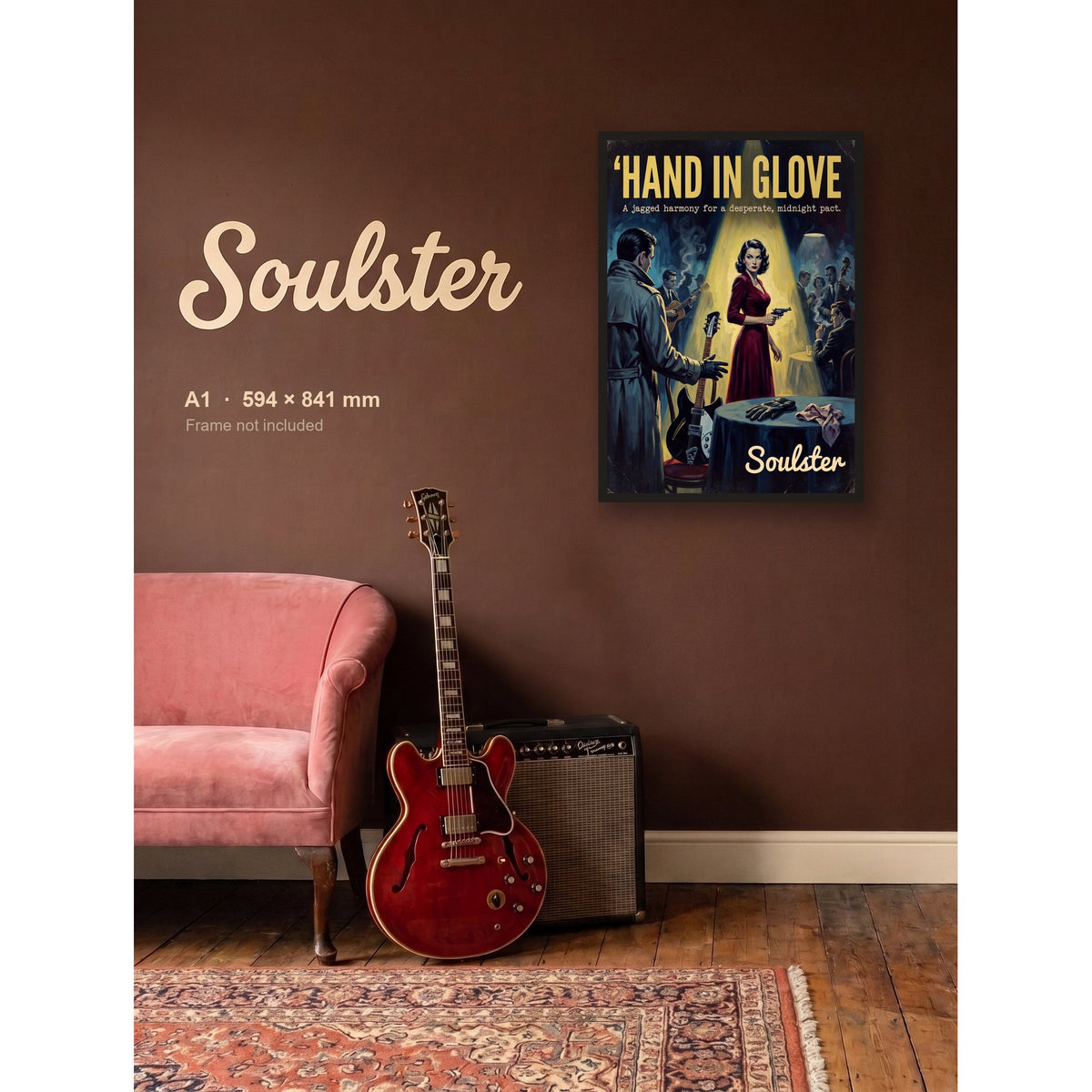 Hand In Glove - 1950s Print shown framed on a wall in A1 size. Frame not included.