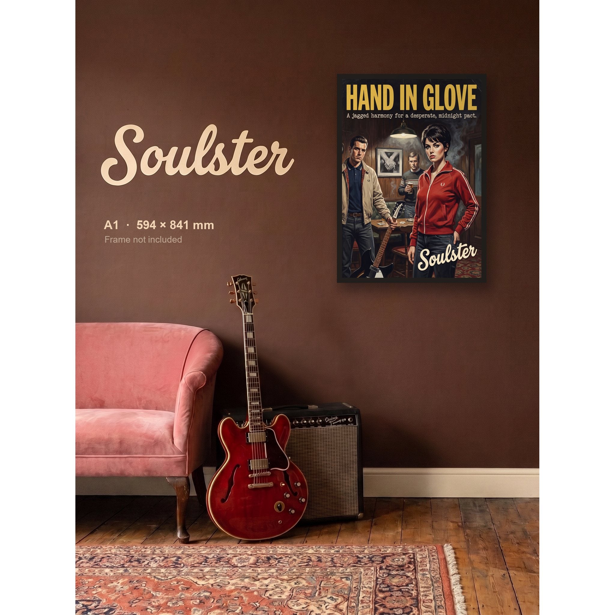 Hand In Glove - 1980s Print shown framed on a wall in A1 size. Frame not included.