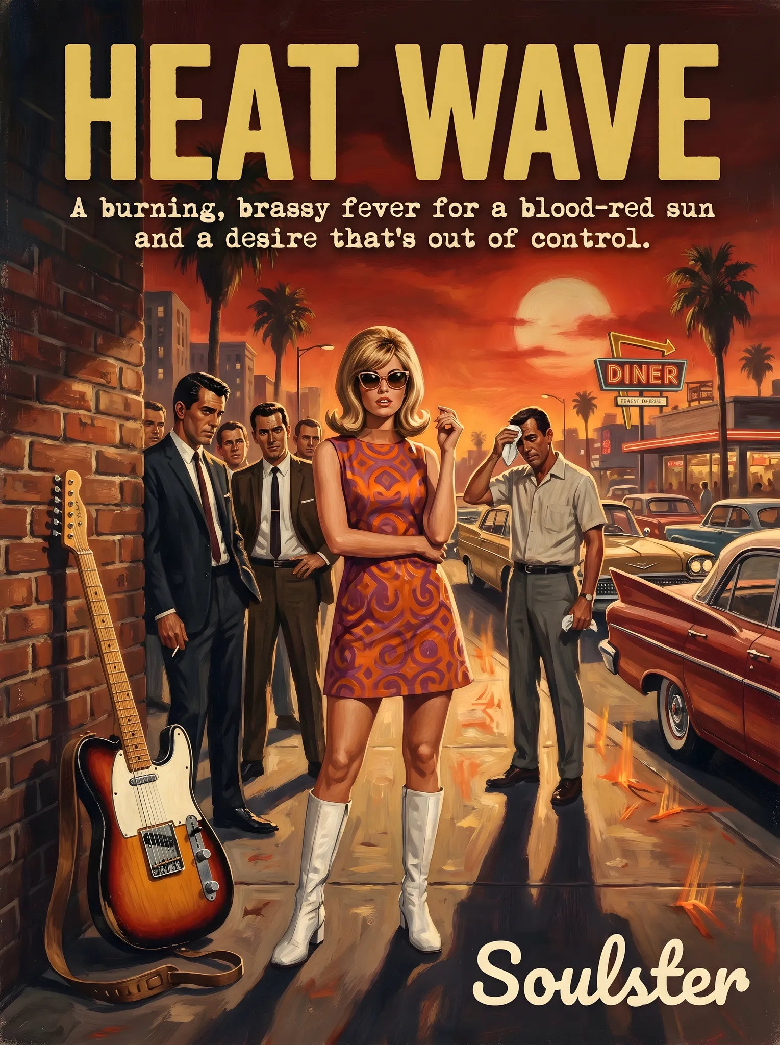 Soulster cinematic vintage pulp book cover art print illustration styled in a classic 1960s theme inspired by Heat Wave.