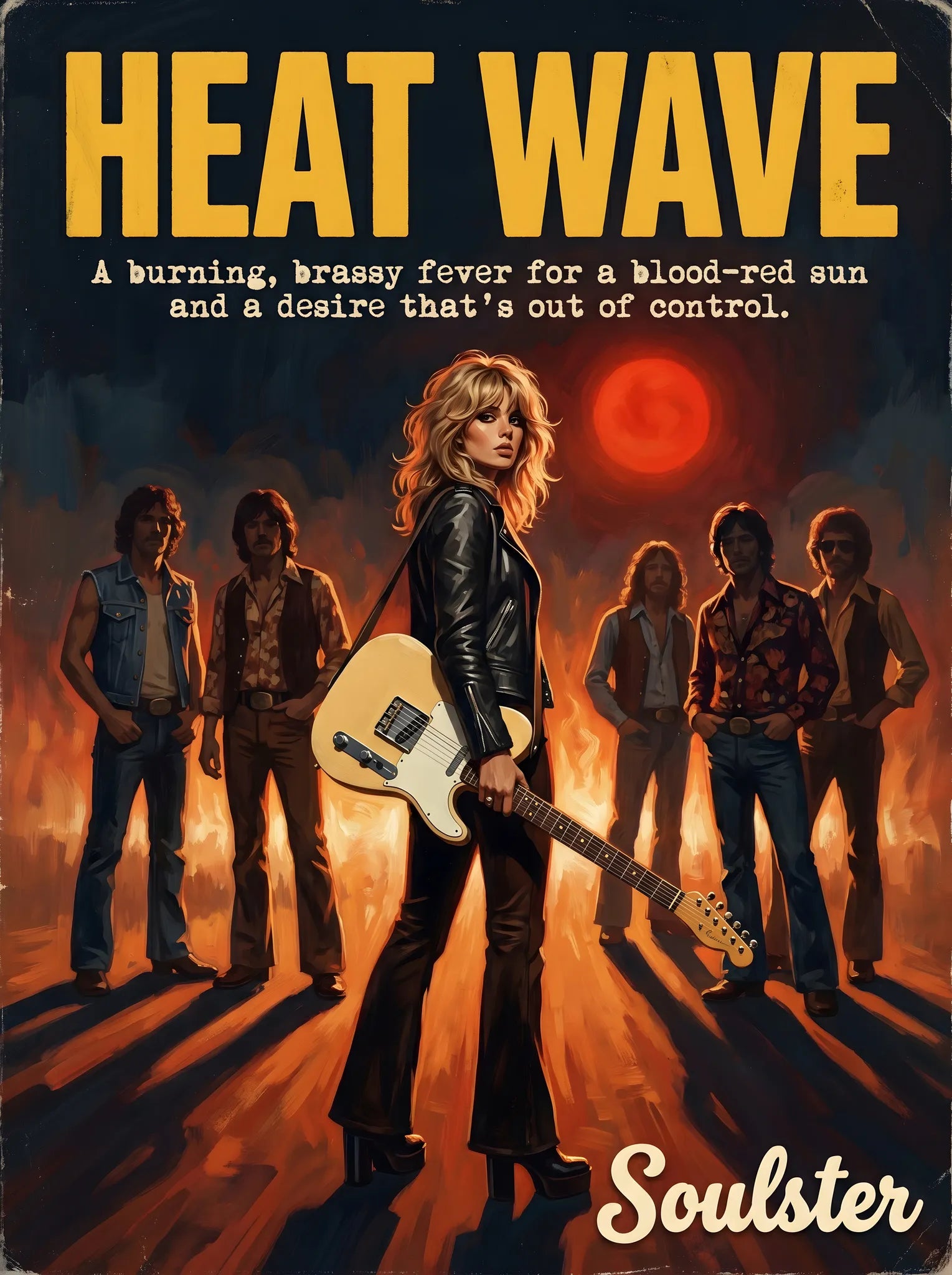 Soulster cinematic vintage pulp book cover art print illustration styled in a classic 1970s theme inspired by Heat Wave.