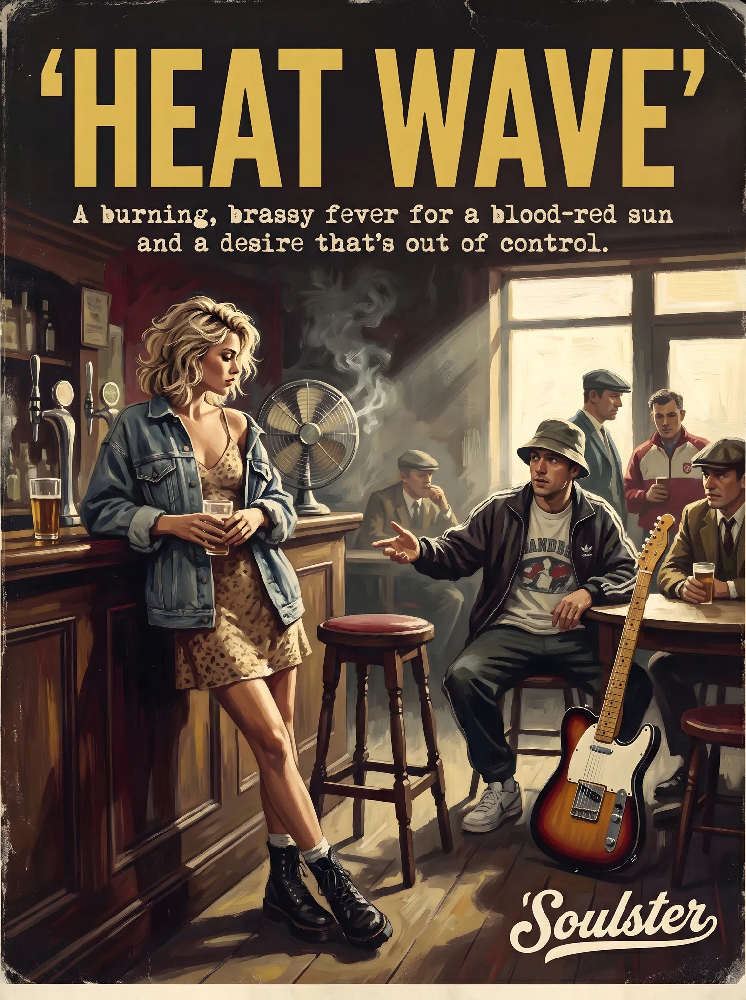 Soulster cinematic vintage pulp book cover art print illustration styled in a classic 1990s theme inspired by Heat Wave.