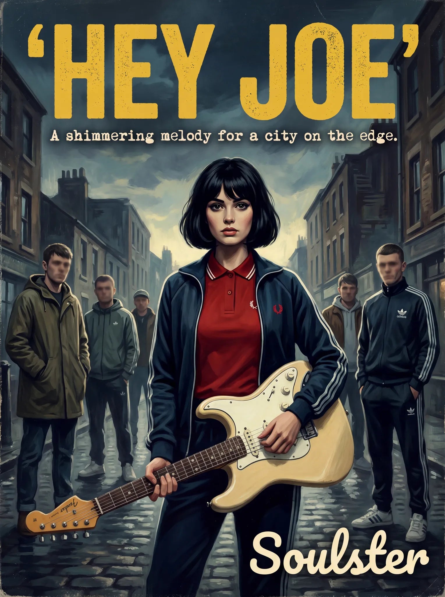 Soulster retro pulp thriller book cover style art print illustration inspired by Alternative Indie - Hey Joe.