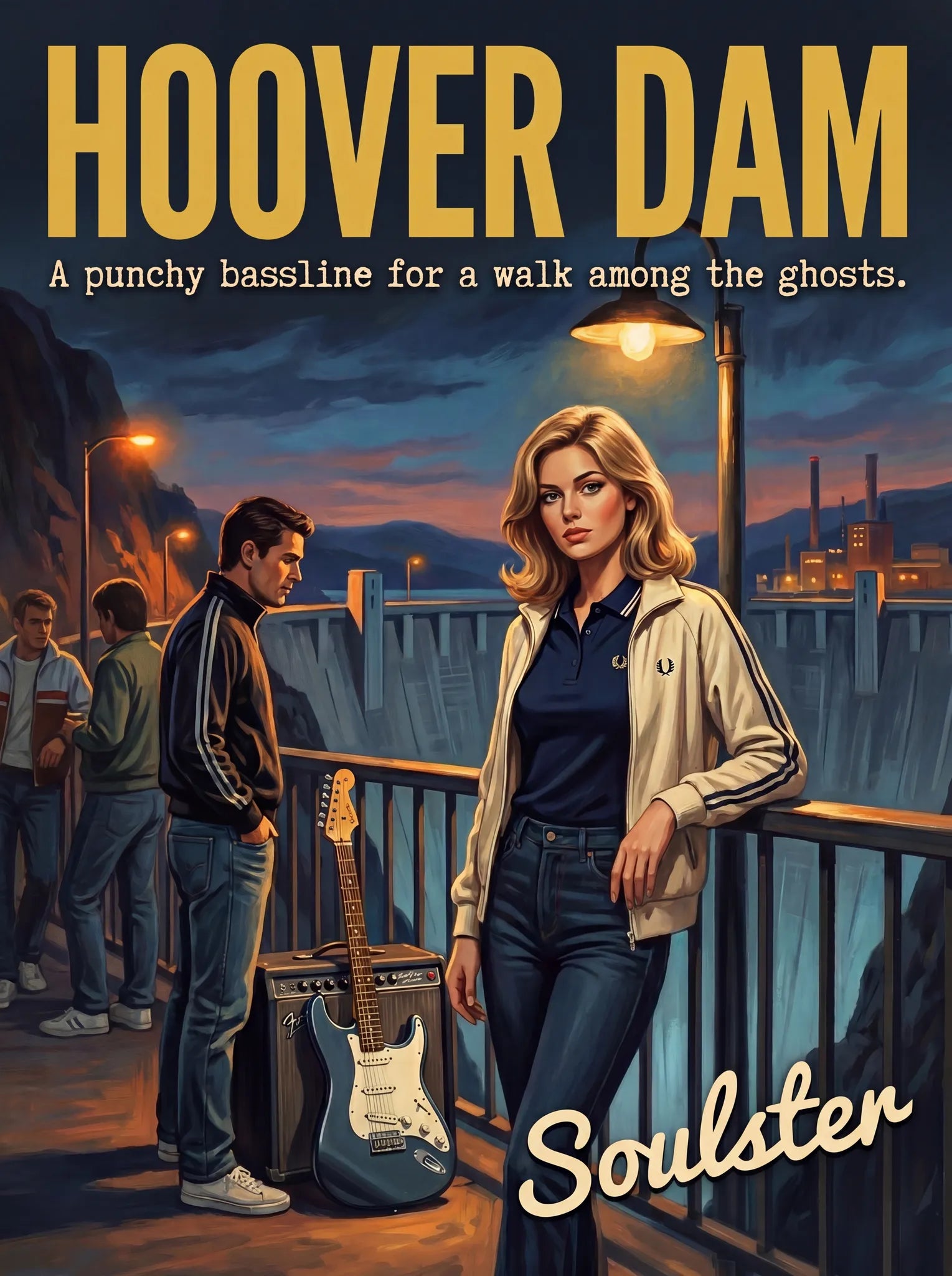 Soulster retro pulp thriller book cover style art print illustration inspired by Alternative Indie - Hoover Dam.