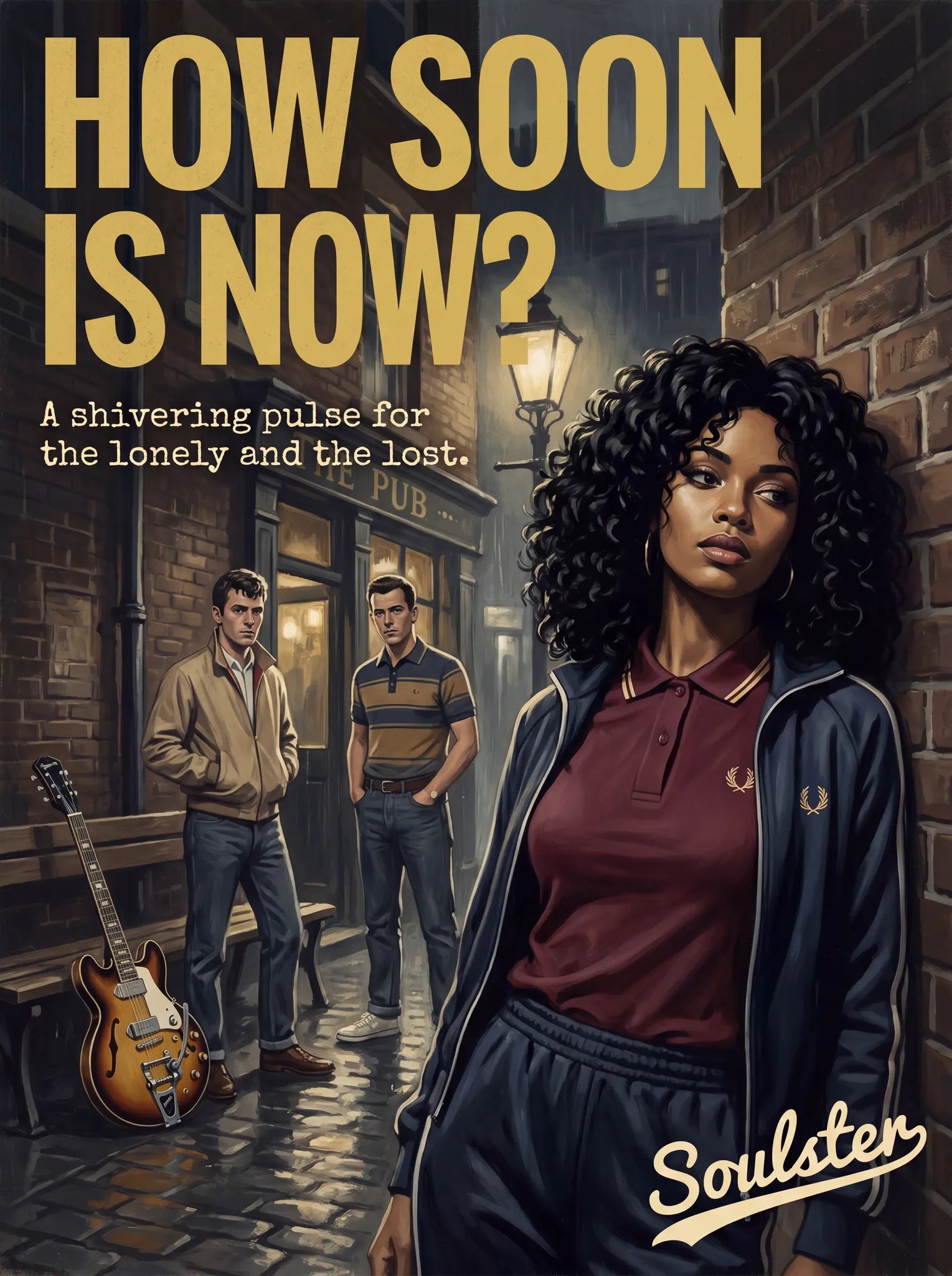 Soulster retro pulp thriller book cover style art print illustration inspired by The Smiths - How Soon Is Now?.