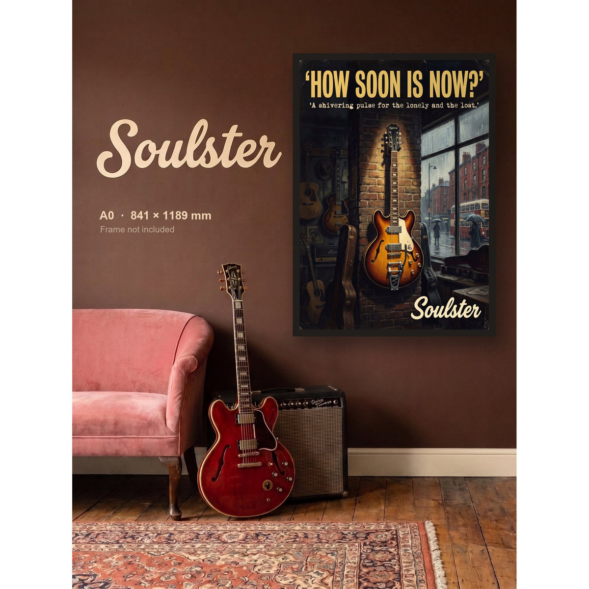 How Soon Is Now? - Manchester shown framed on a wall in A0 size. Frame not included.