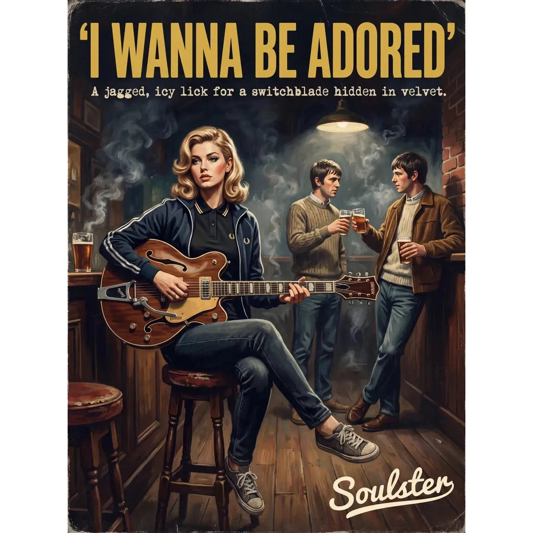 Soulster retro pulp thriller book cover style art print illustration inspired by The Stone Roses - I Wanna Be Adored.