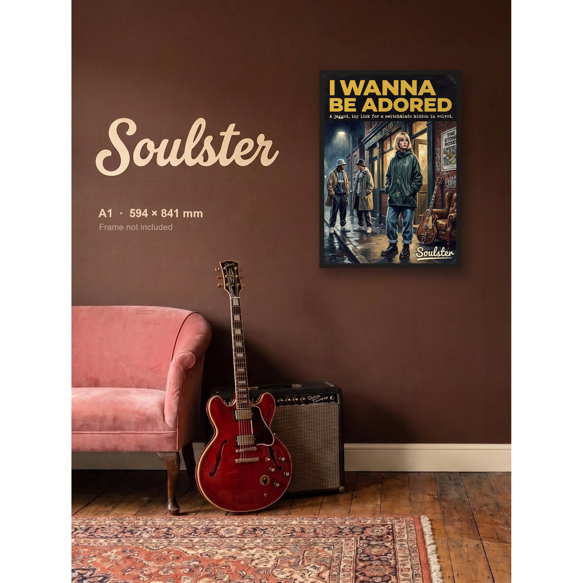 I Wanna Be Adored - 1990s Print shown framed on a wall in A1 size. Frame not included.