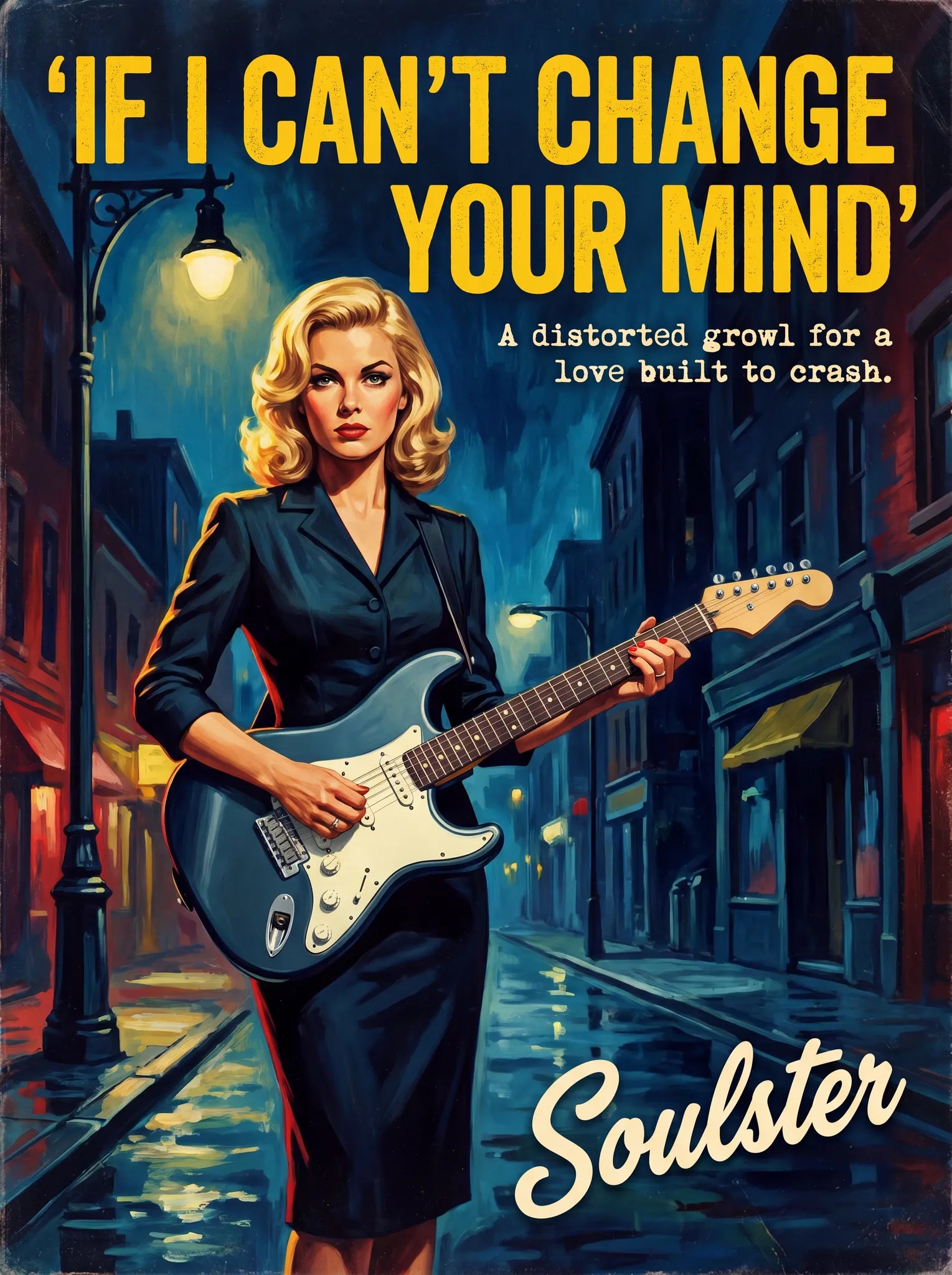Soulster cinematic vintage pulp book cover art print illustration styled in a classic 1950s design layout inspired by If I Can't Change Your Mind.