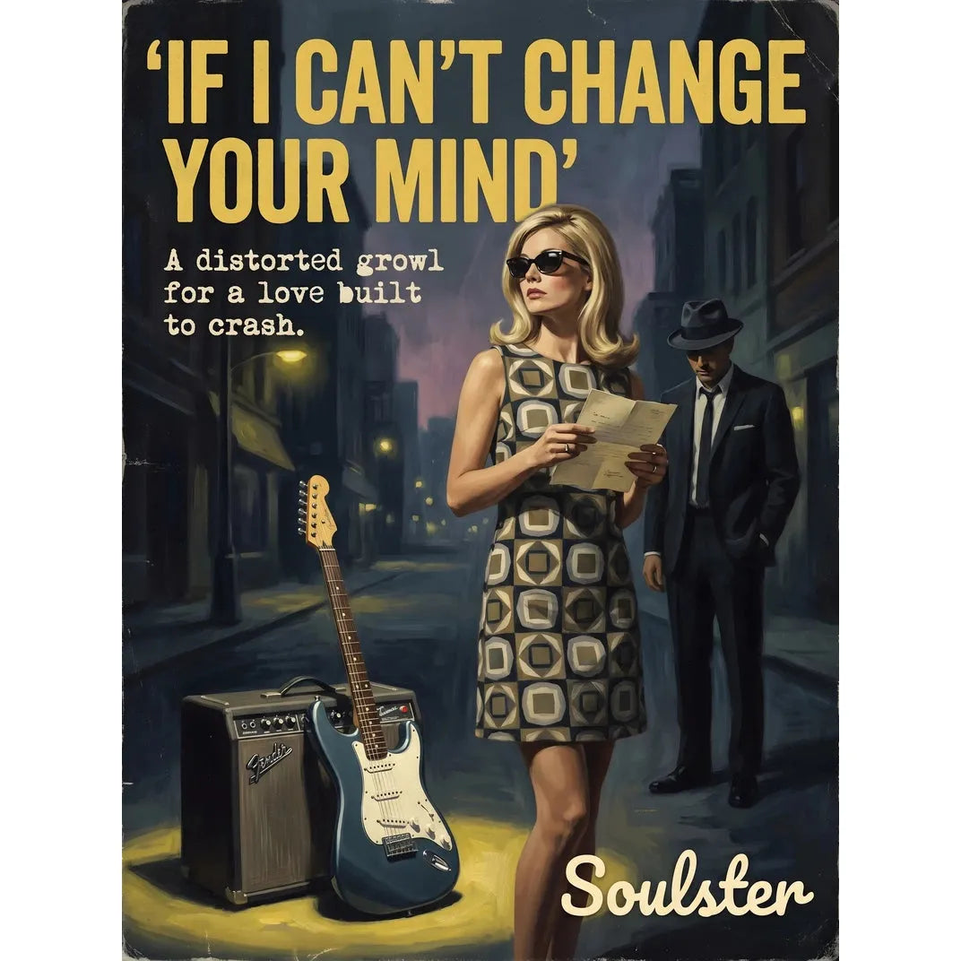Soulster cinematic vintage pulp book cover art print illustration styled in a classic 1960s design layout inspired by If I Can't Change Your Mind.