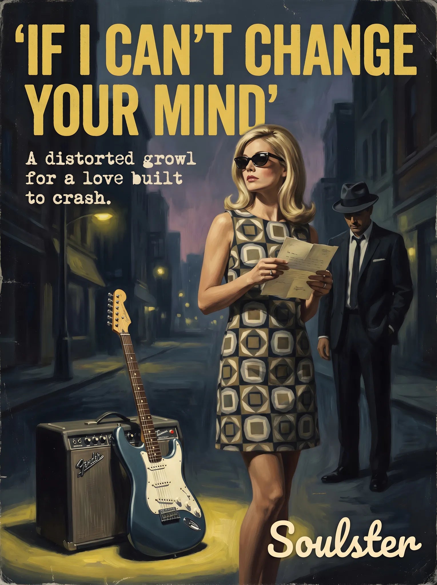 Soulster cinematic vintage pulp book cover art print illustration styled in a classic 1960s design layout inspired by If I Can't Change Your Mind.