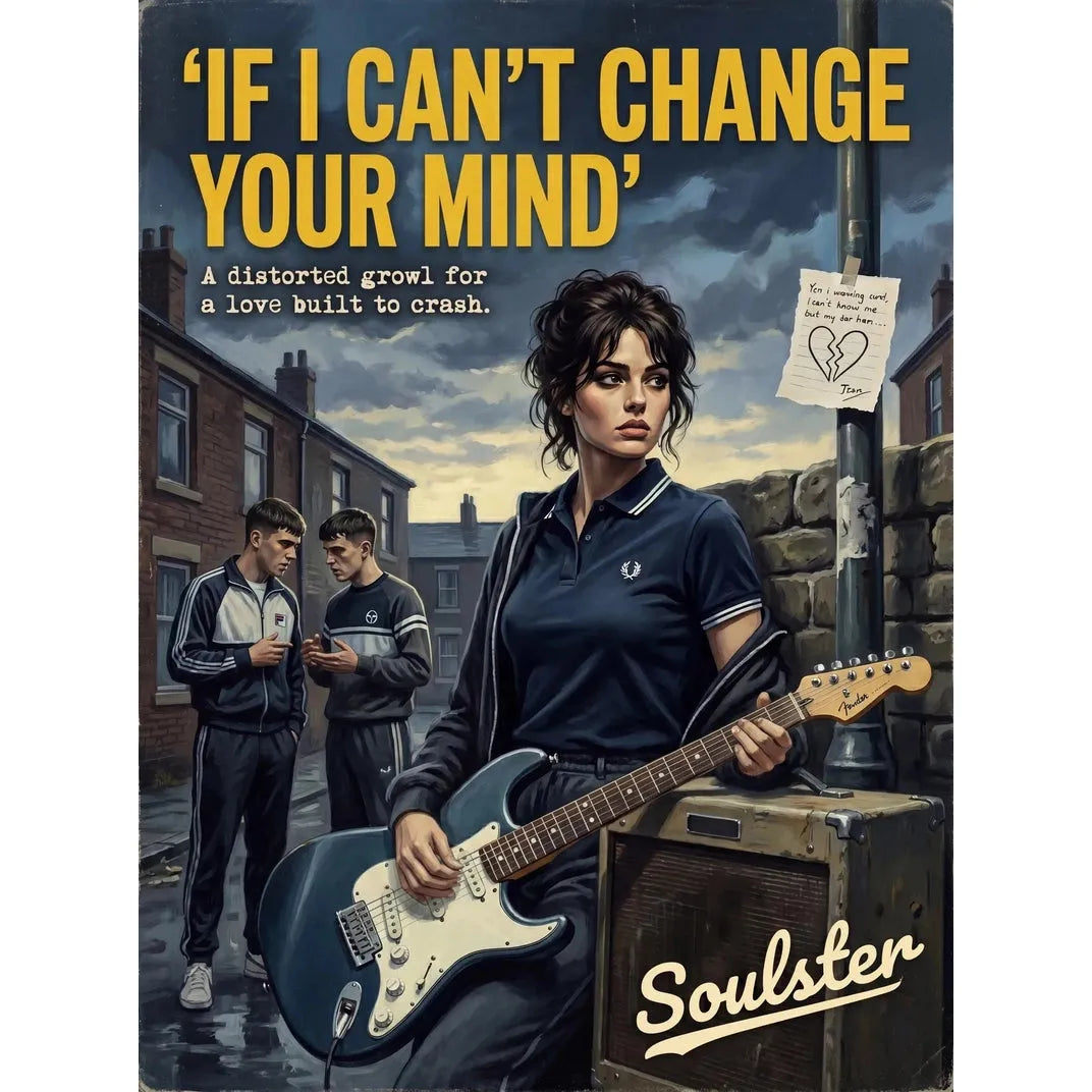 Soulster retro pulp thriller book cover style art print illustration inspired by Alternative Indie - If I Can't Change Your Mind.