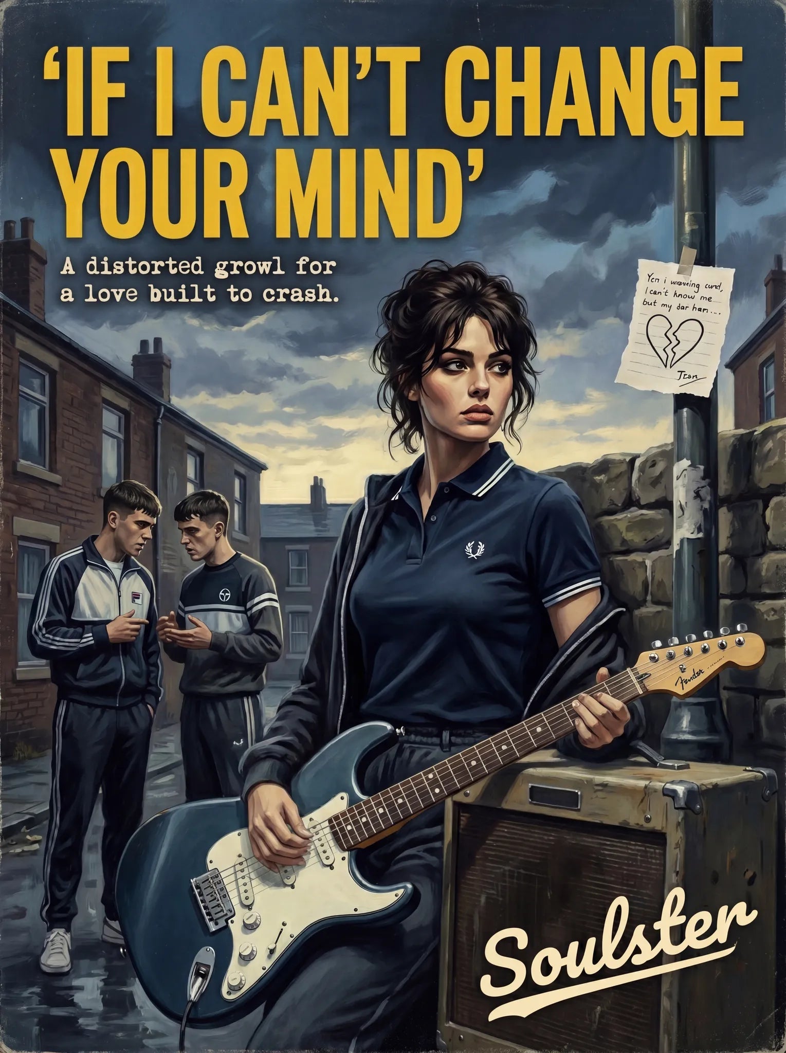 Soulster retro pulp thriller book cover style art print illustration inspired by Alternative Indie - If I Can't Change Your Mind.
