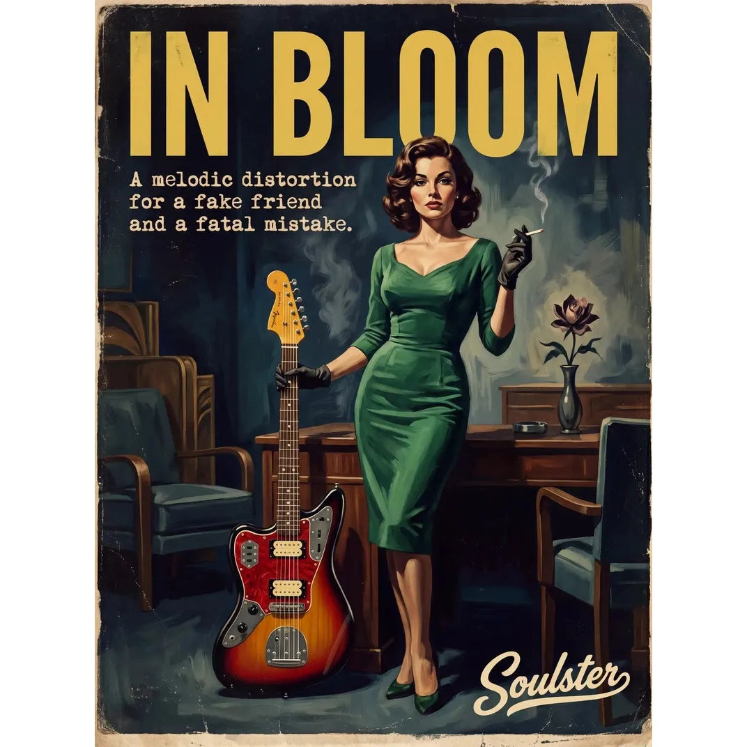 Soulster cinematic vintage pulp book cover art print illustration styled in a classic 1950s design layout inspired by In Bloom.