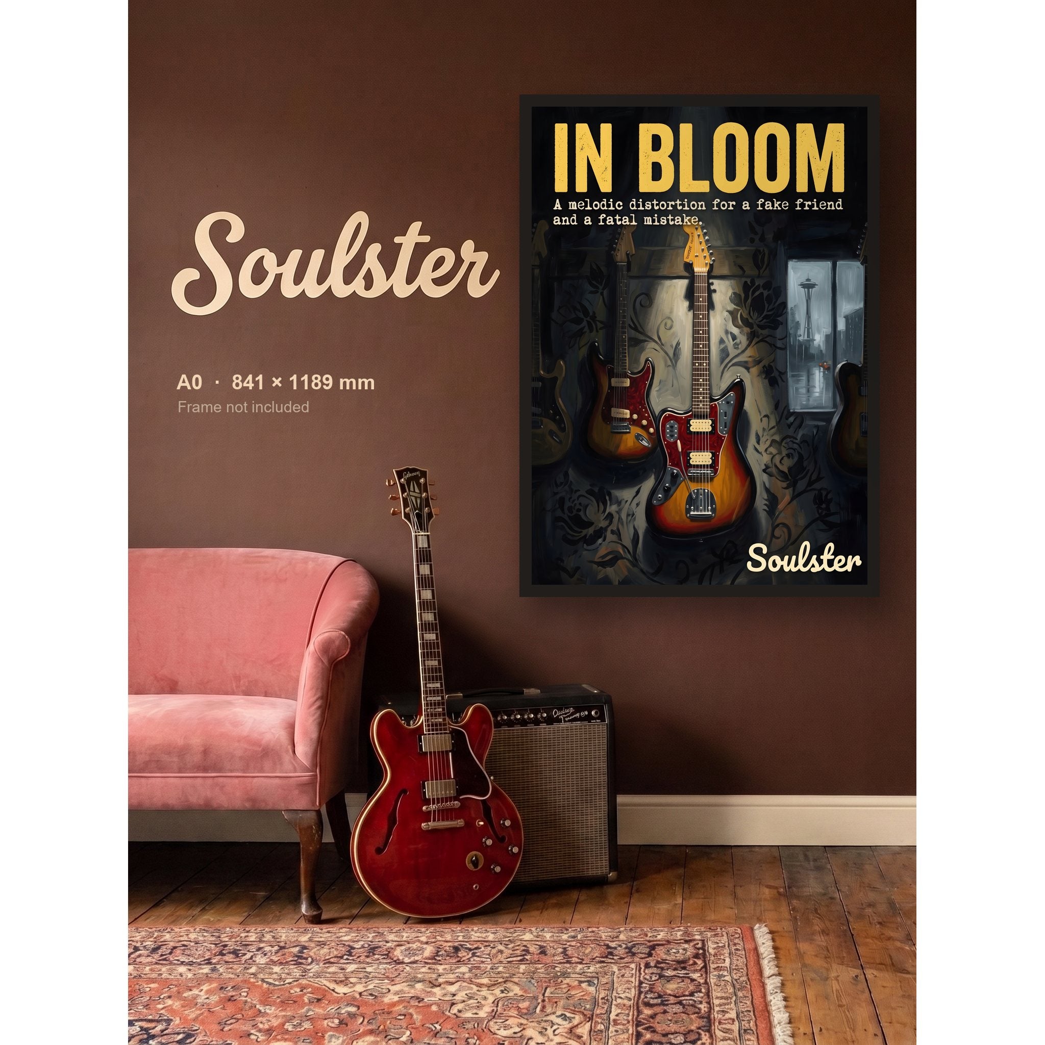 In Bloom - Seattle shown framed on a wall in A0 size. Frame not included.