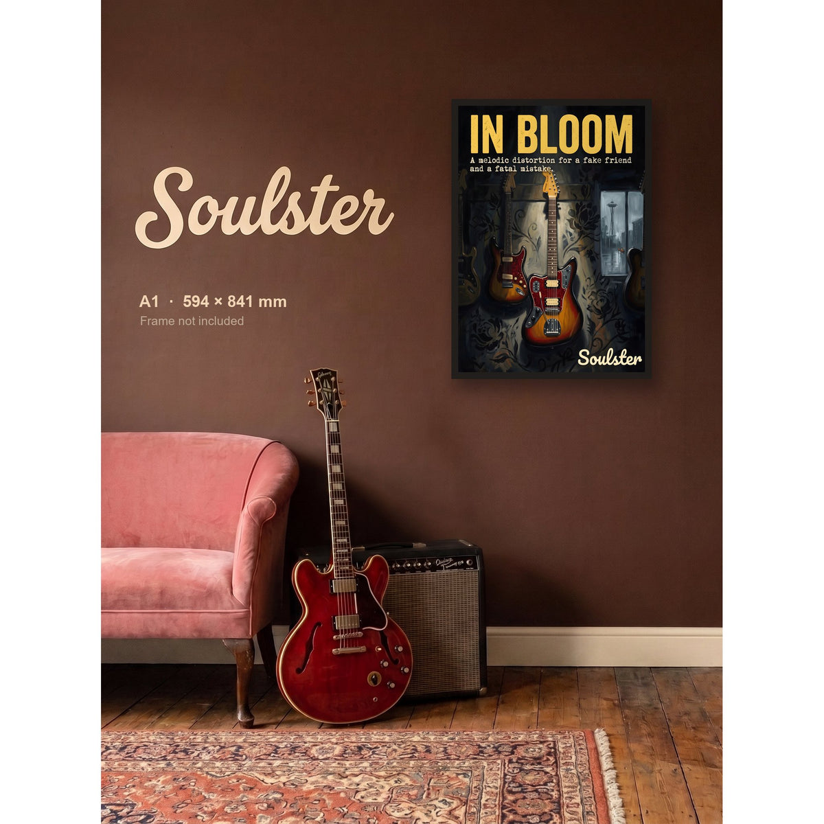 In Bloom - Seattle shown framed on a wall in A1 size. Frame not included.