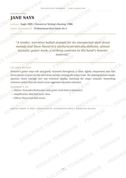 A photographed page from a book or magazine featuring an article about Jane Says by Steven Sandburg, with a large title, release info, a quote, and paragraphs of text on a white page with diagonal watermark text across the image.