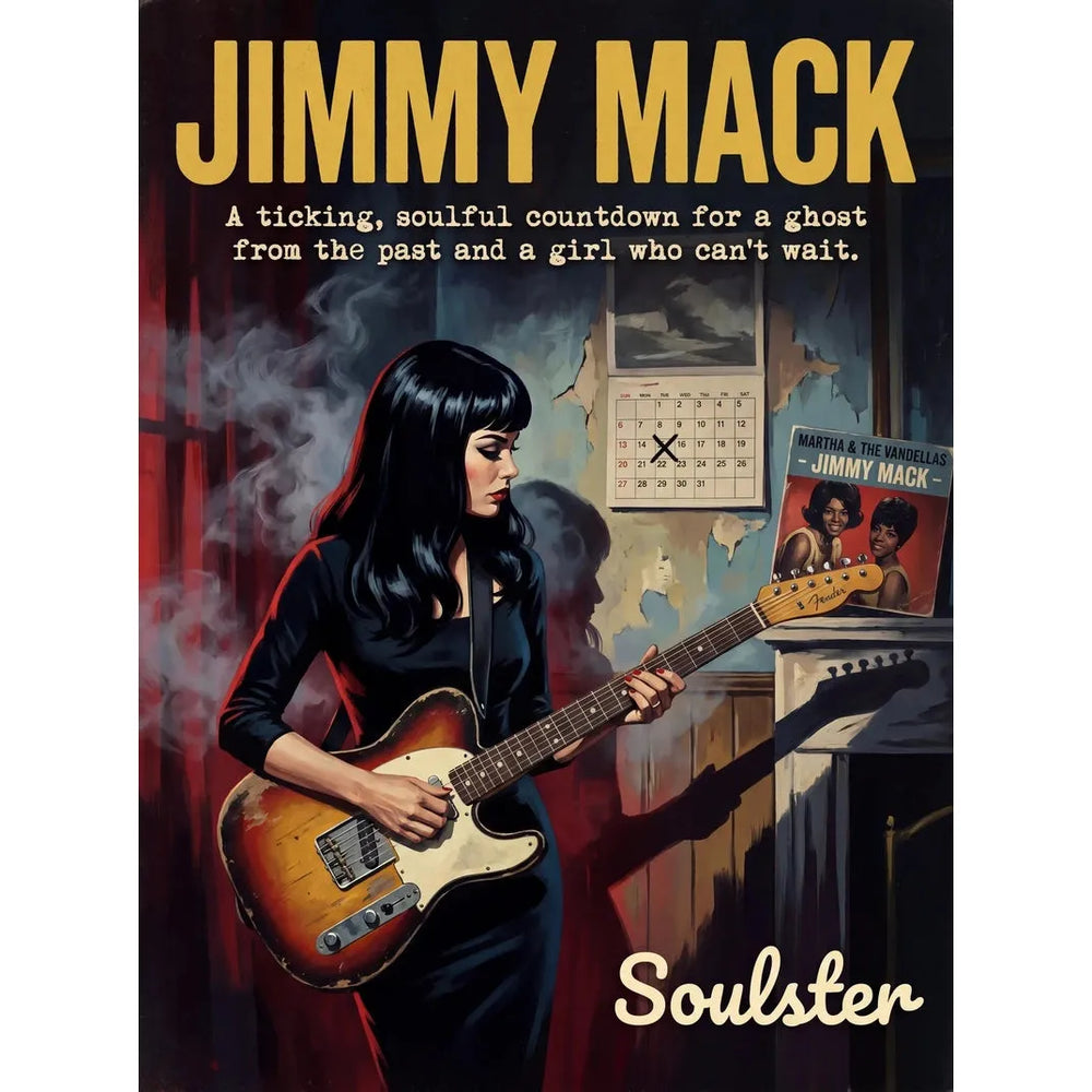 Soulster cinematic vintage pulp book cover art print illustration styled in a classic 1950s theme inspired by Jimmy Mack.