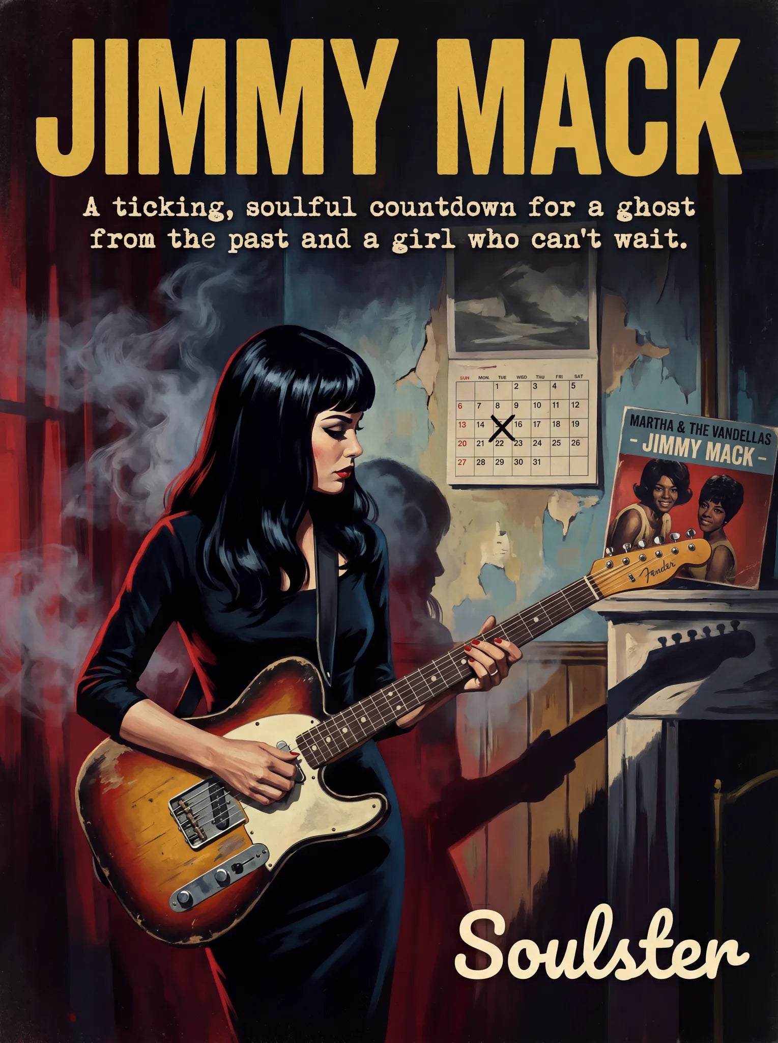 Soulster cinematic vintage pulp book cover art print illustration styled in a classic 1950s theme inspired by Jimmy Mack.