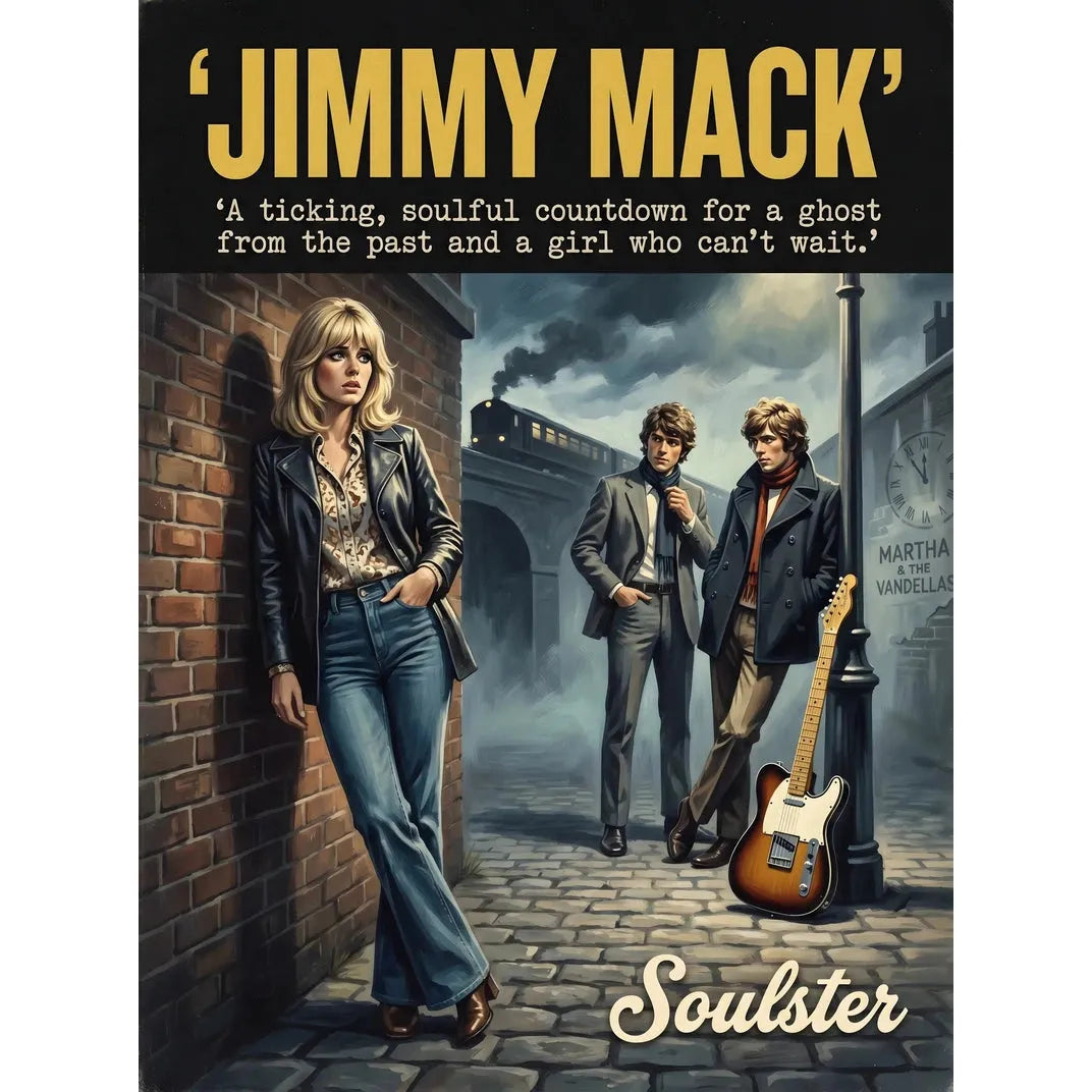 Soulster cinematic vintage pulp book cover art print illustration styled in a classic 1970s theme inspired by Jimmy Mack.