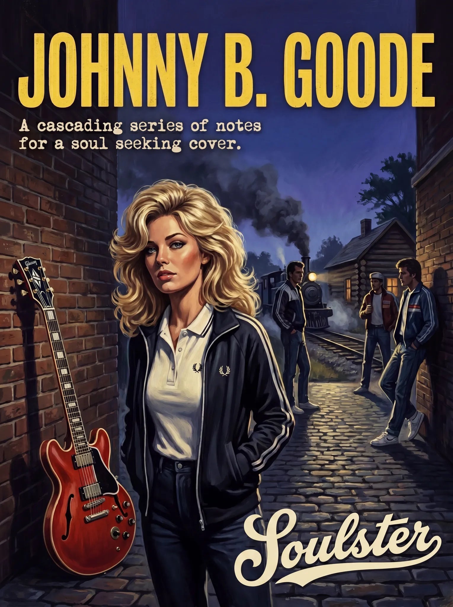 Soulster retro pulp thriller book cover style art print illustration inspired by Alternative Indie - Johnny B. Goode.