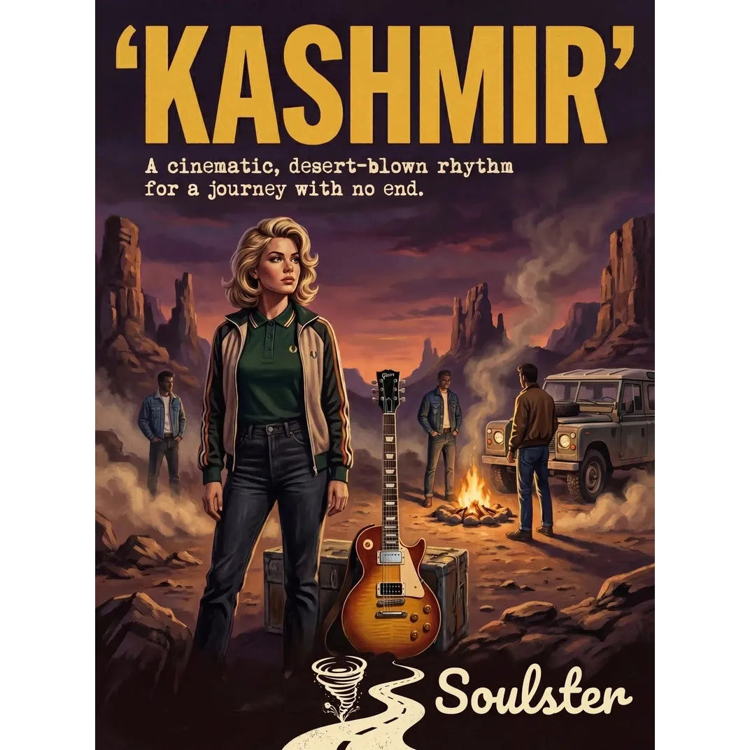 Soulster retro pulp thriller book cover style art print illustration inspired by Led Zeppelin - Kashmir.