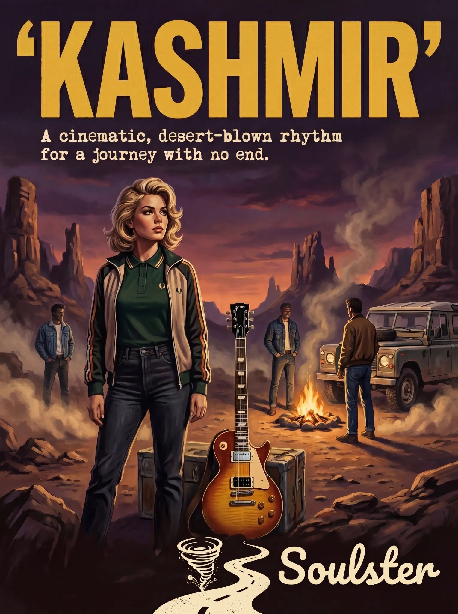 Soulster retro pulp thriller book cover style art print illustration inspired by Led Zeppelin - Kashmir.