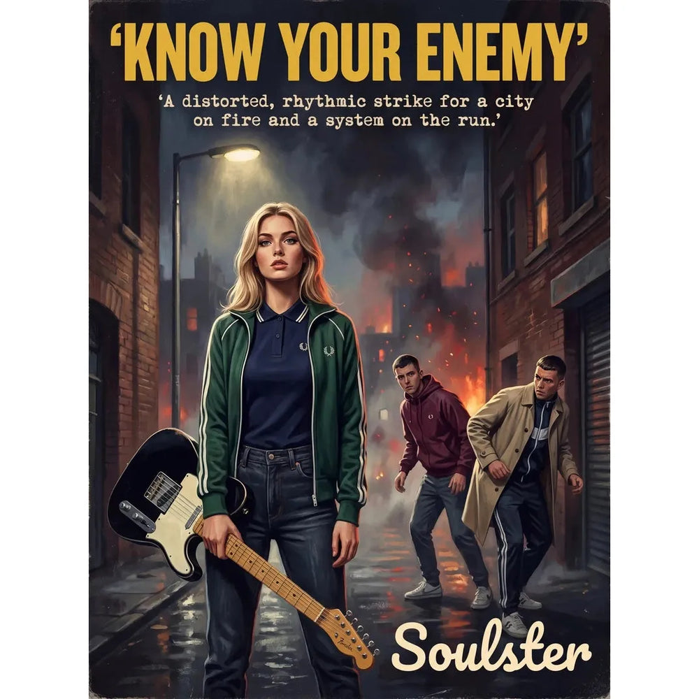 Soulster retro pulp thriller book cover style art print illustration inspired by Alternative Indie - Know Your Enemy.