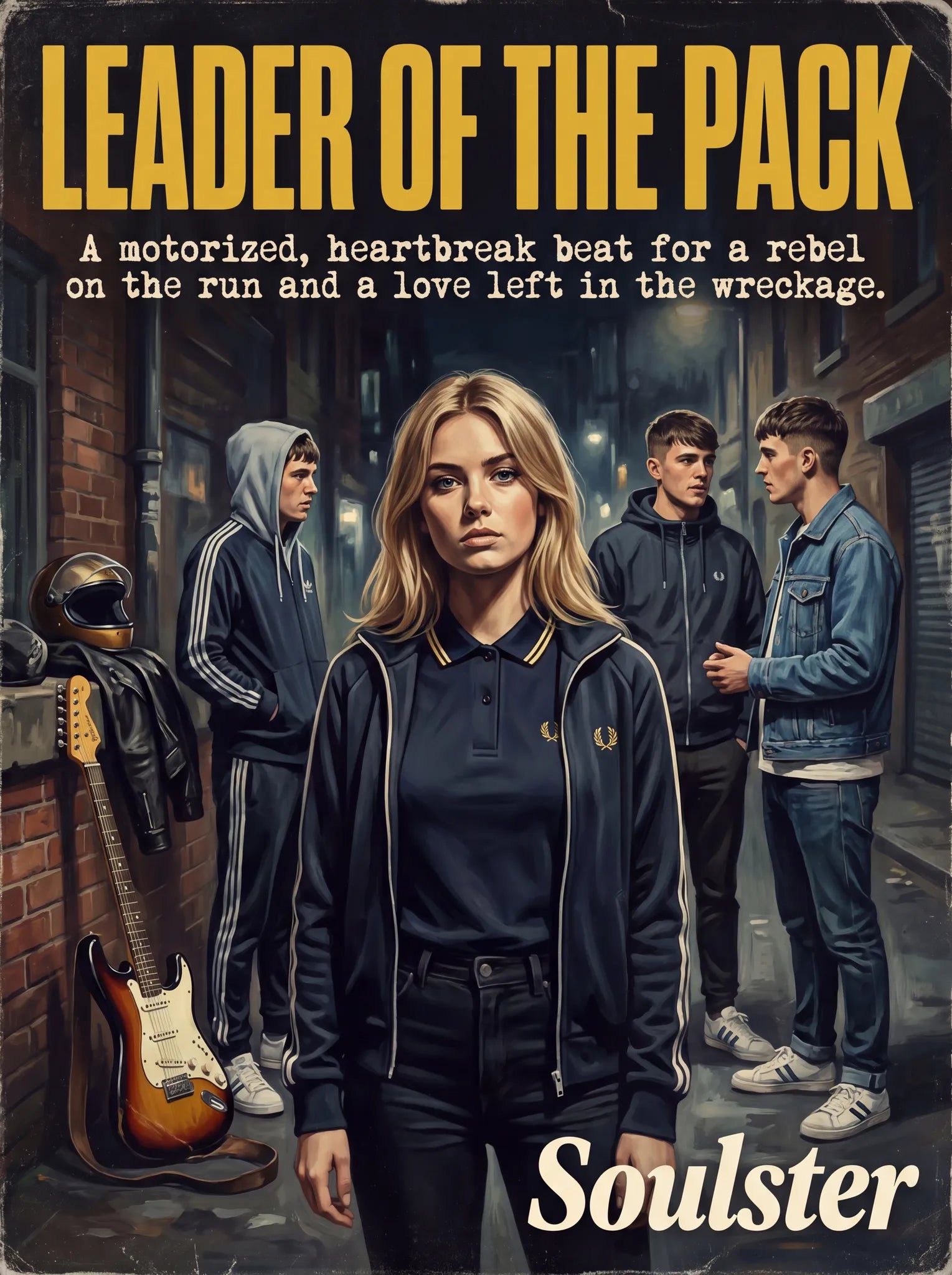 Soulster retro pulp thriller book cover style art print illustration inspired by Alternative Indie - Leader Of The Pack.