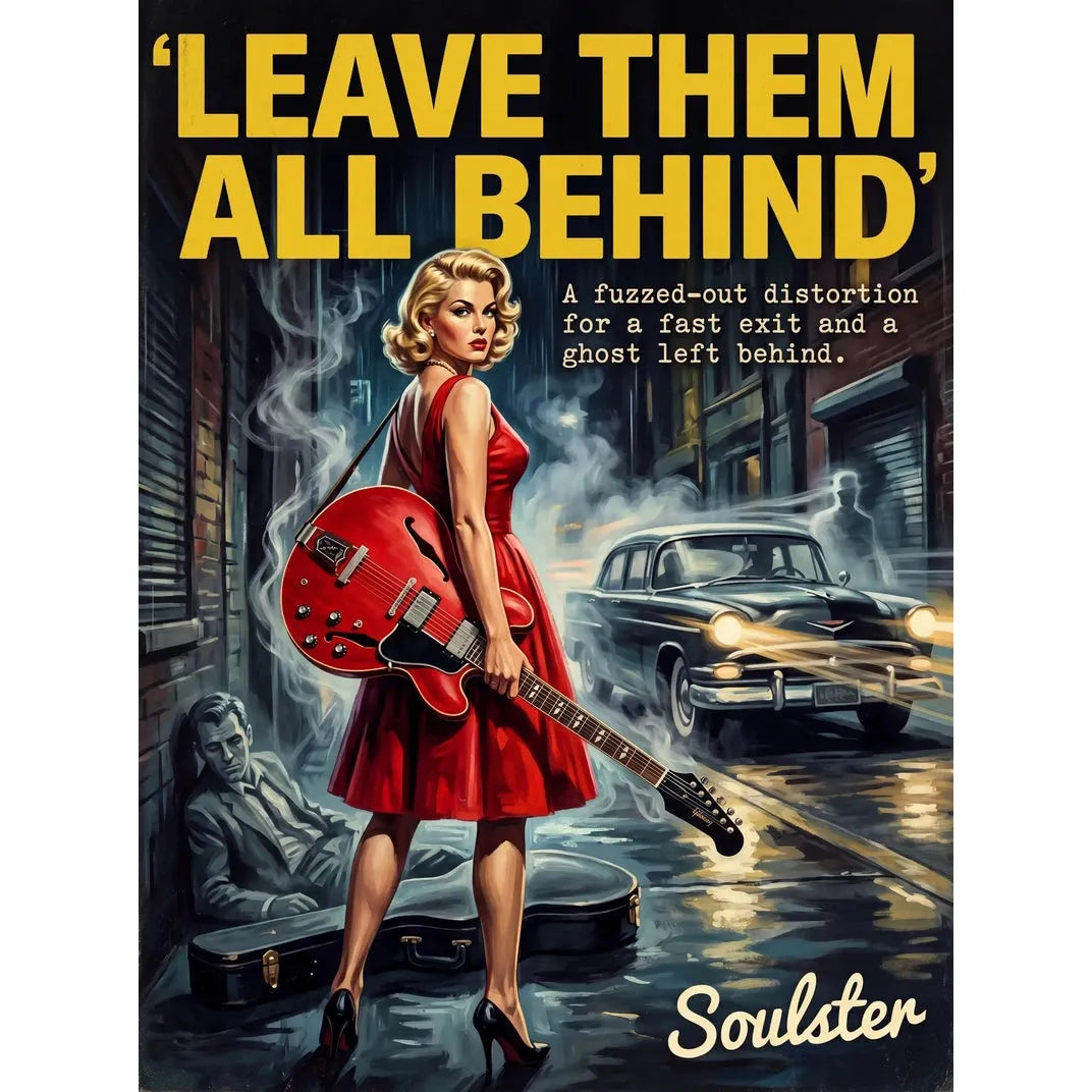 Soulster cinematic vintage pulp book cover art print illustration styled in a classic 1950s design layout inspired by Leave Them All Behind.