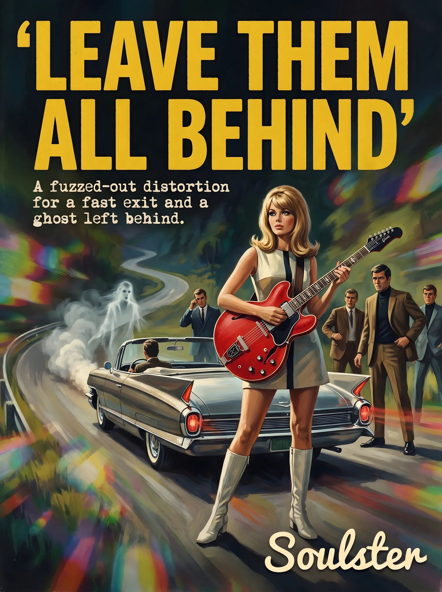 Soulster cinematic vintage pulp book cover art print illustration styled in a classic 1960s design layout inspired by Leave Them All Behind.