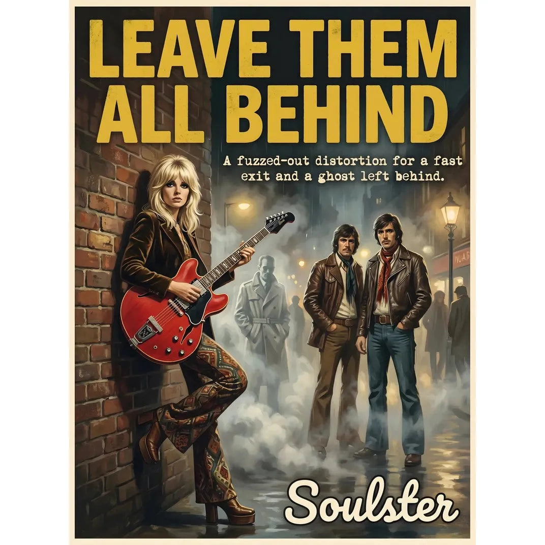 Soulster cinematic vintage pulp book cover art print illustration styled in a classic 1970s design layout inspired by Leave Them All Behind.