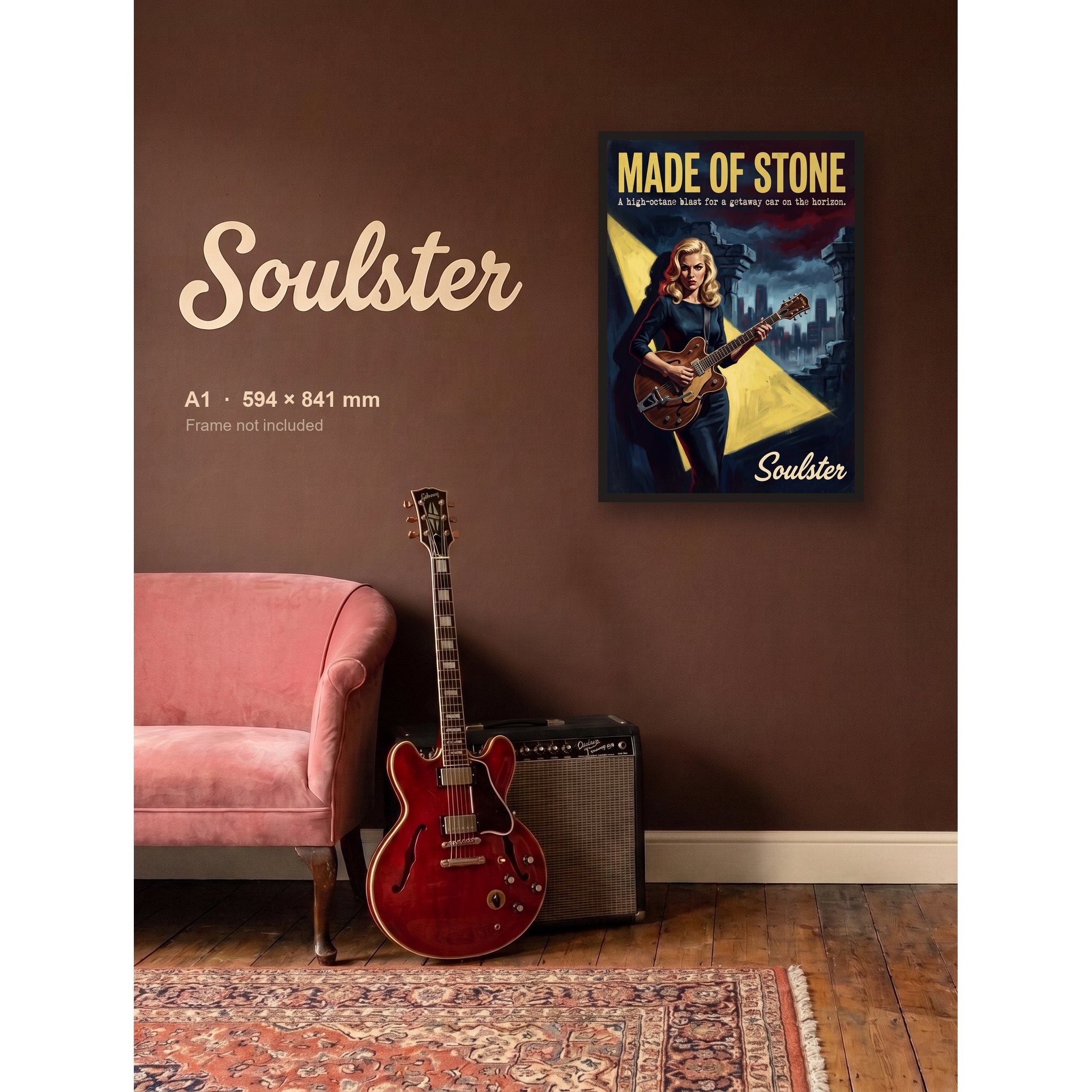 Made Of Stone - 1950s Print shown framed on a wall in A1 size. Frame not included.