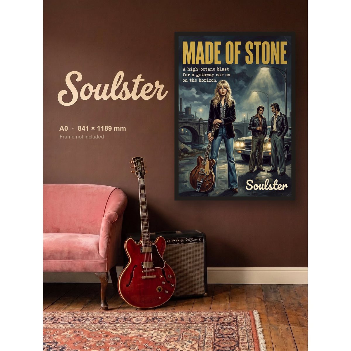 Made Of Stone - 1970s Print shown framed on a wall in A0 size. Frame not included.