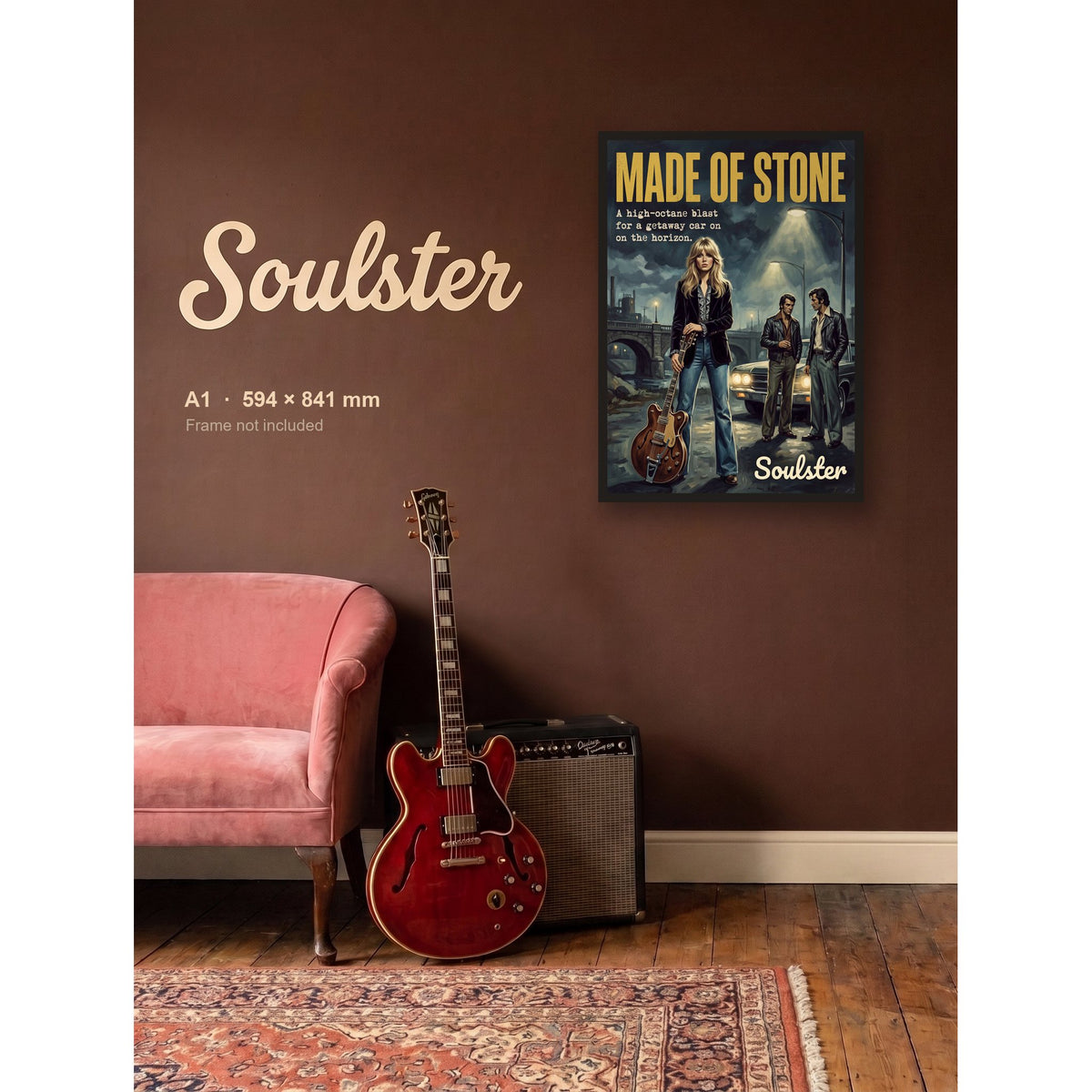 Made Of Stone - 1970s Print shown framed on a wall in A1 size. Frame not included.