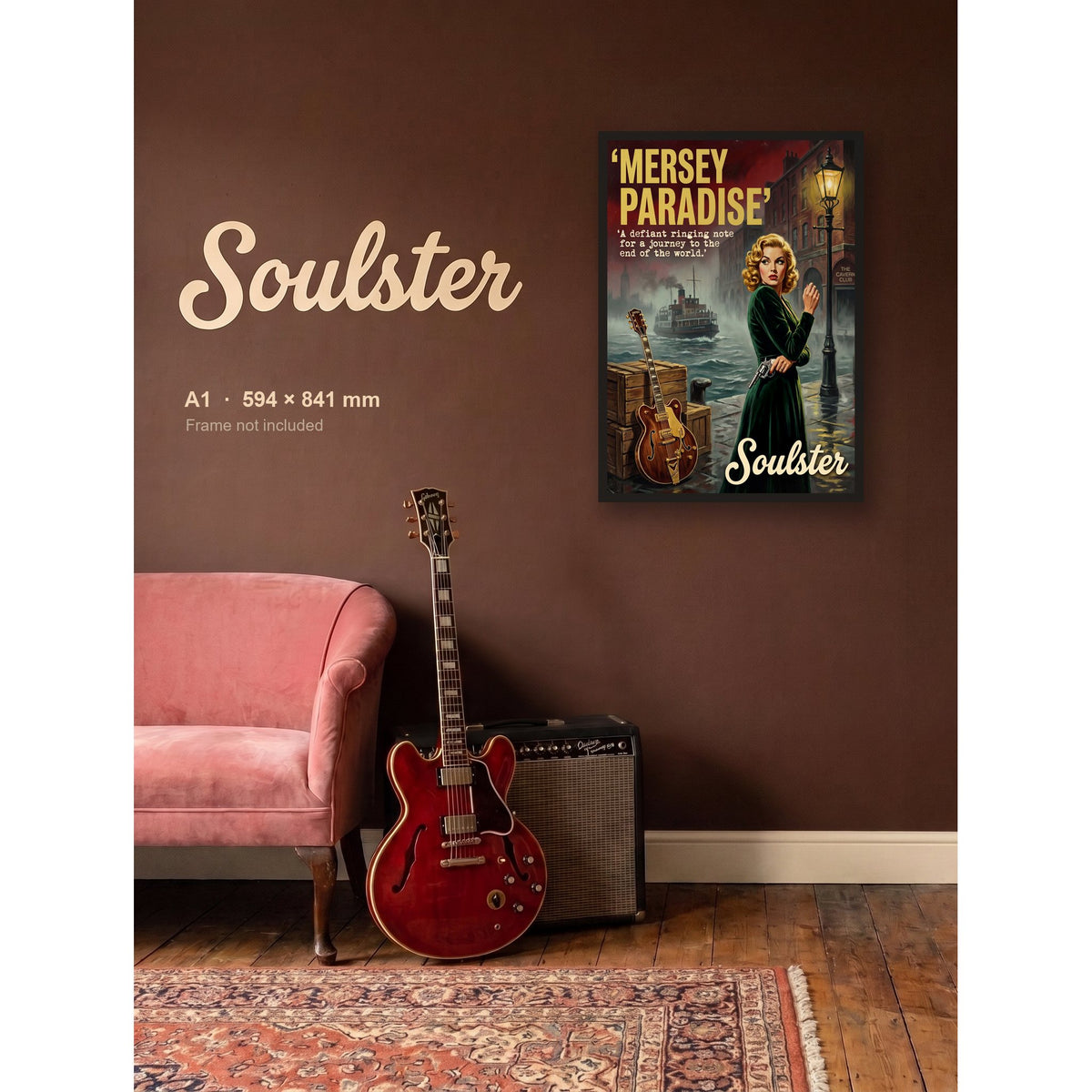 Mersey Paradise - 1950s Print shown framed on a wall in A1 size. Frame not included.