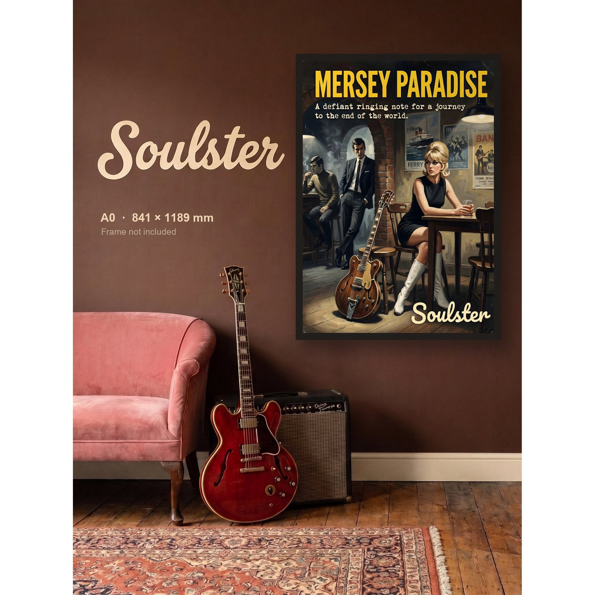 Mersey Paradise - 1960s Print shown framed on a wall in A0 size. Frame not included.