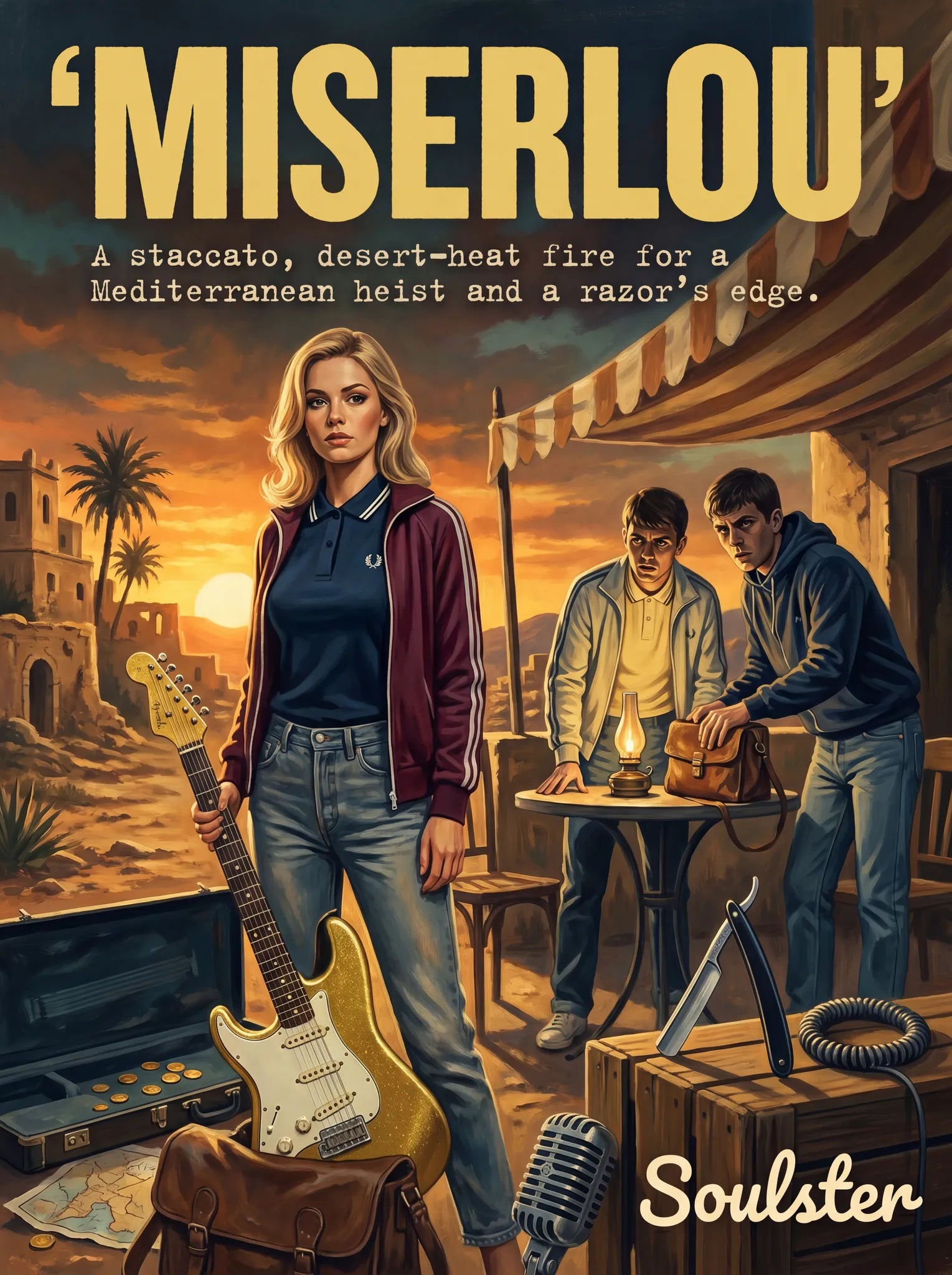 Soulster retro pulp thriller book cover style art print illustration inspired by Alternative Indie - Miserlou.