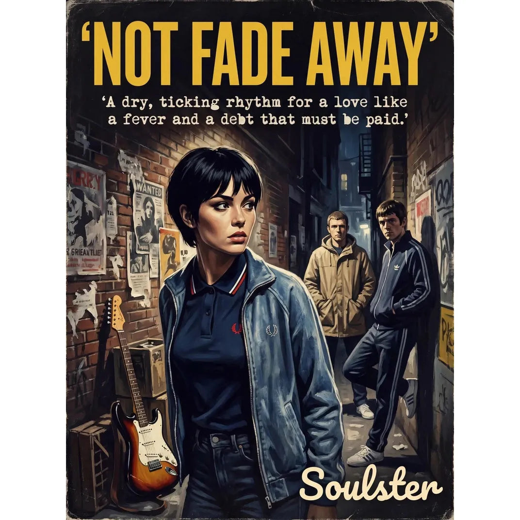 Soulster retro pulp thriller book cover style art print illustration inspired by Alternative Indie - Not Fade Away.