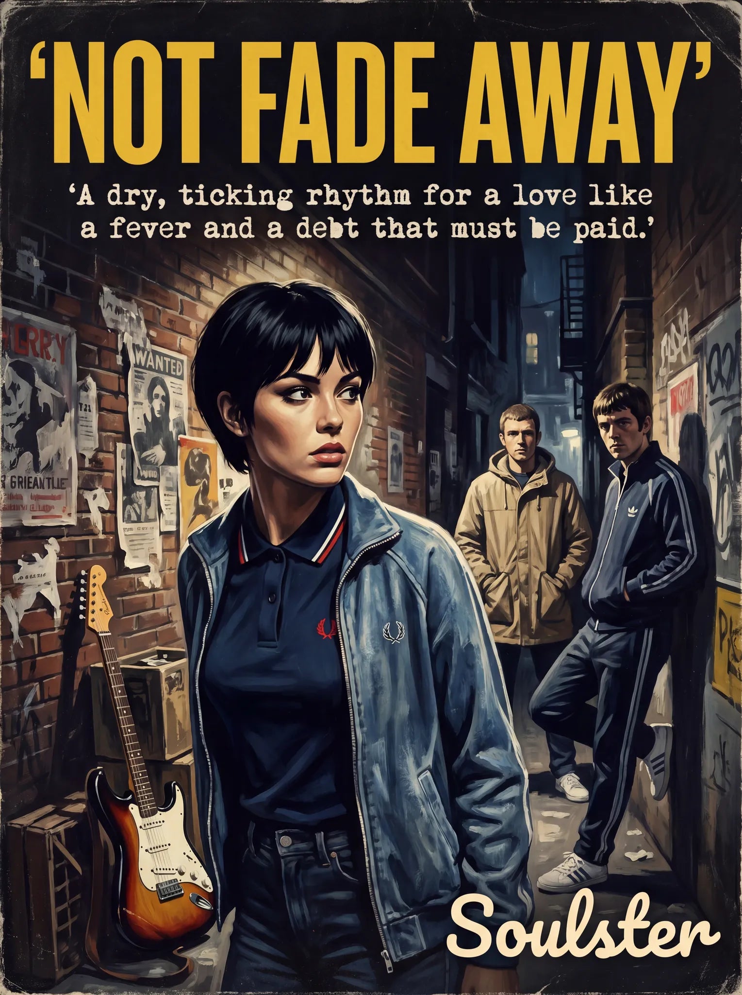 Soulster retro pulp thriller book cover style art print illustration inspired by Alternative Indie - Not Fade Away.