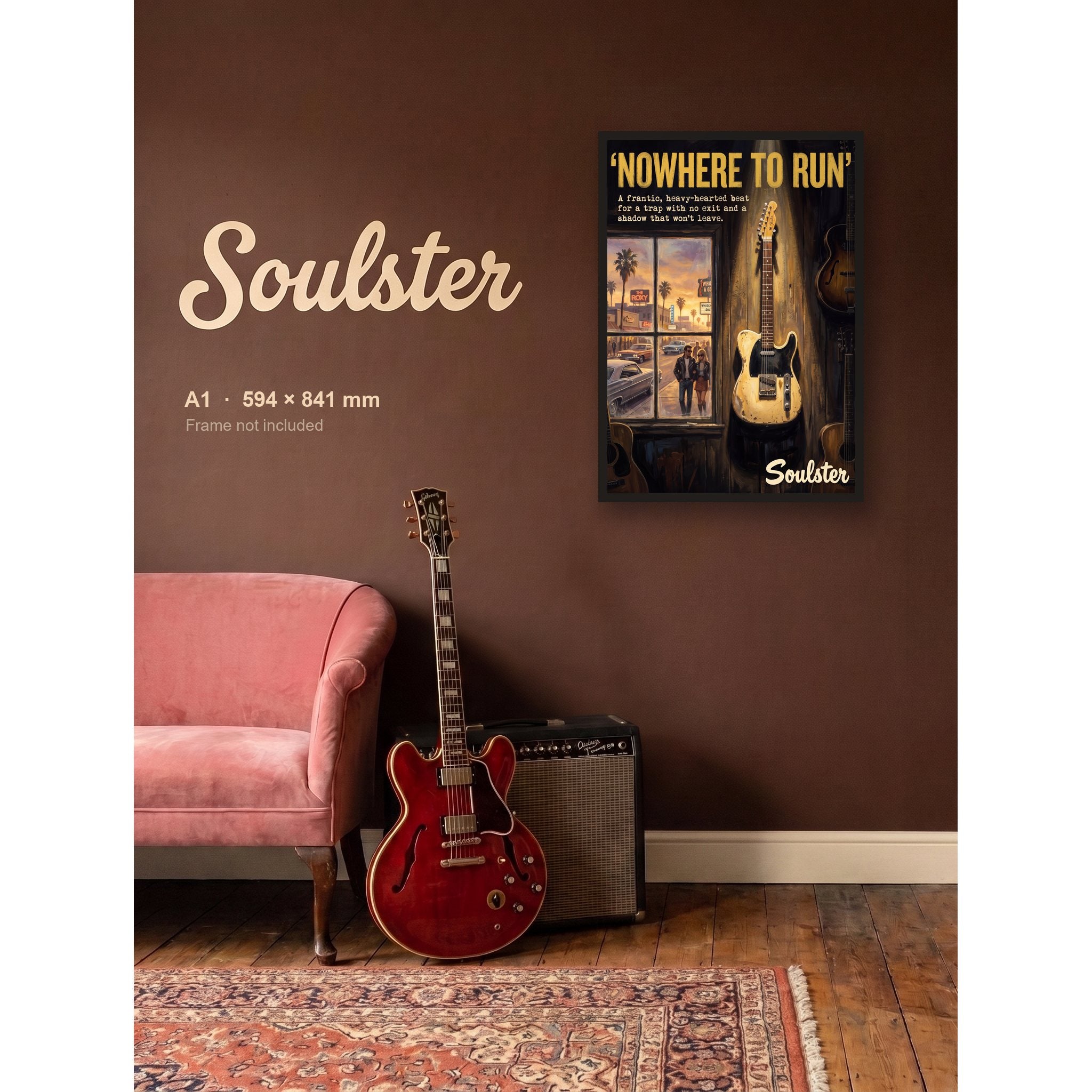 Nowhere To Run - Los Angeles shown framed on a wall in A1 size. Frame not included.